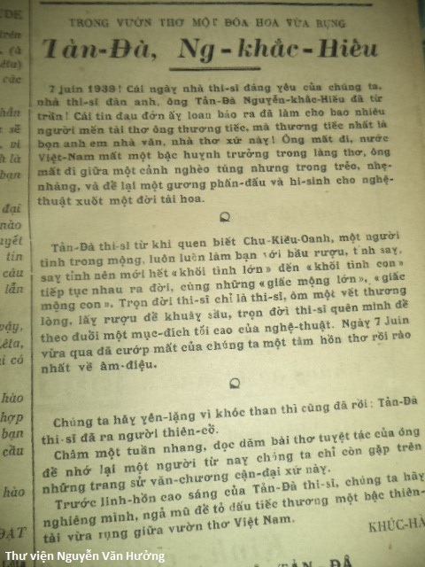 Tin Tản Đà Nguyễn Khắc Hiếu từ trần trên báo Nước Nam 1939